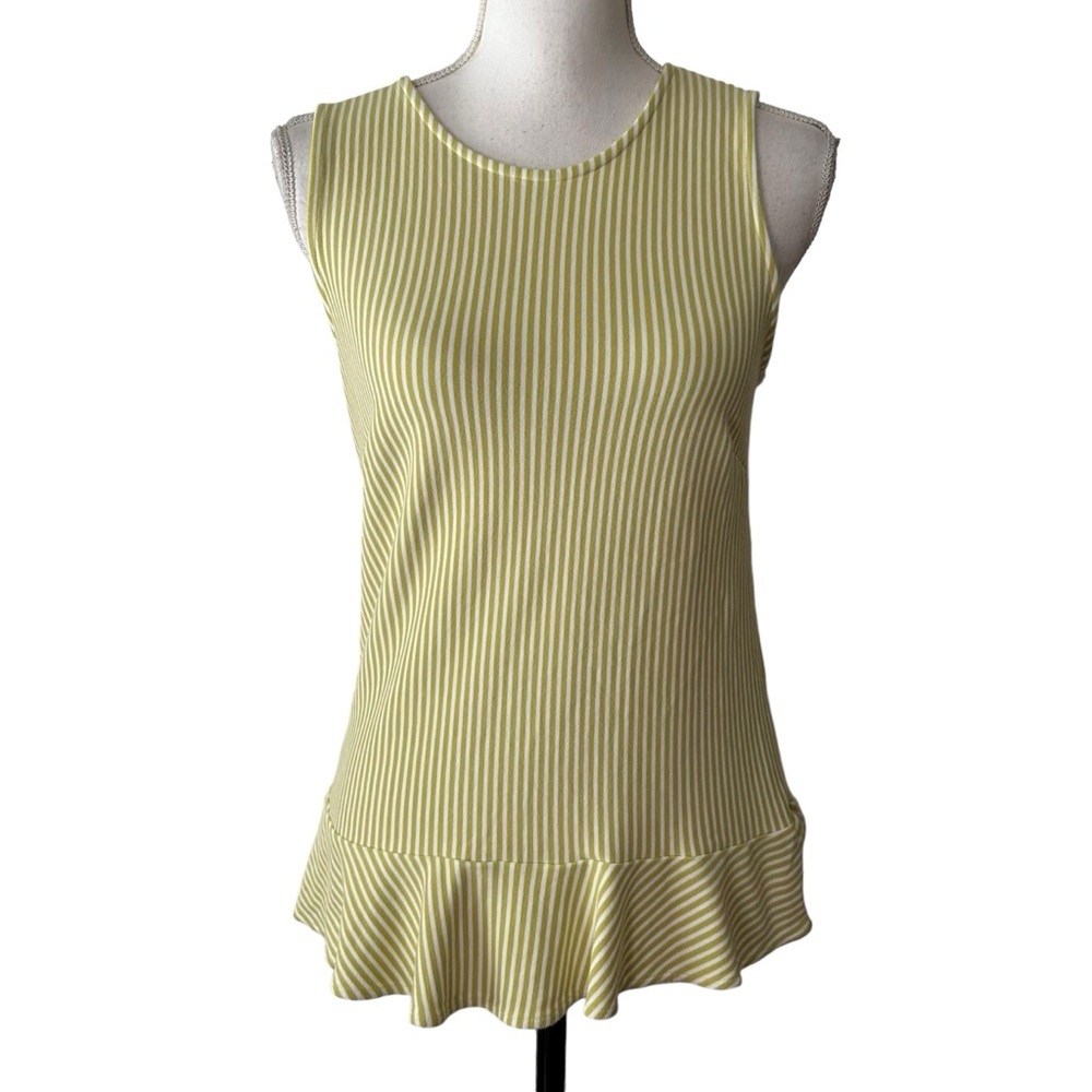 Ann Taylor Sleeveless Peplum Jersey Knit Top Women’s SZ Small Green White Stripe